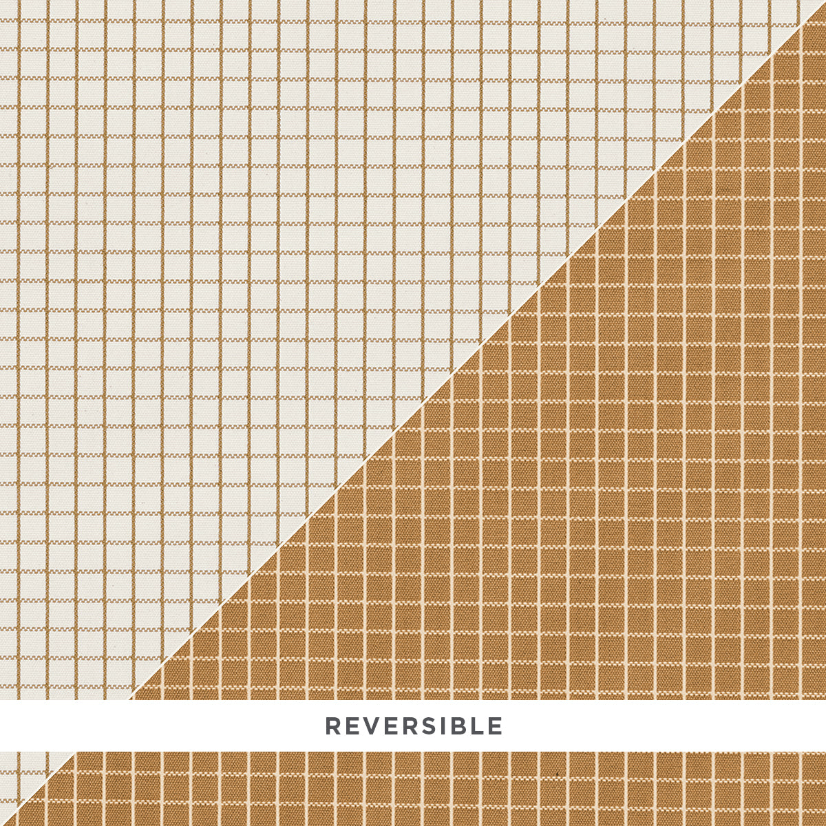 Reversible grid-pattern fabric: beige-white upper half and warm brown lower half separated by a diagonal split.