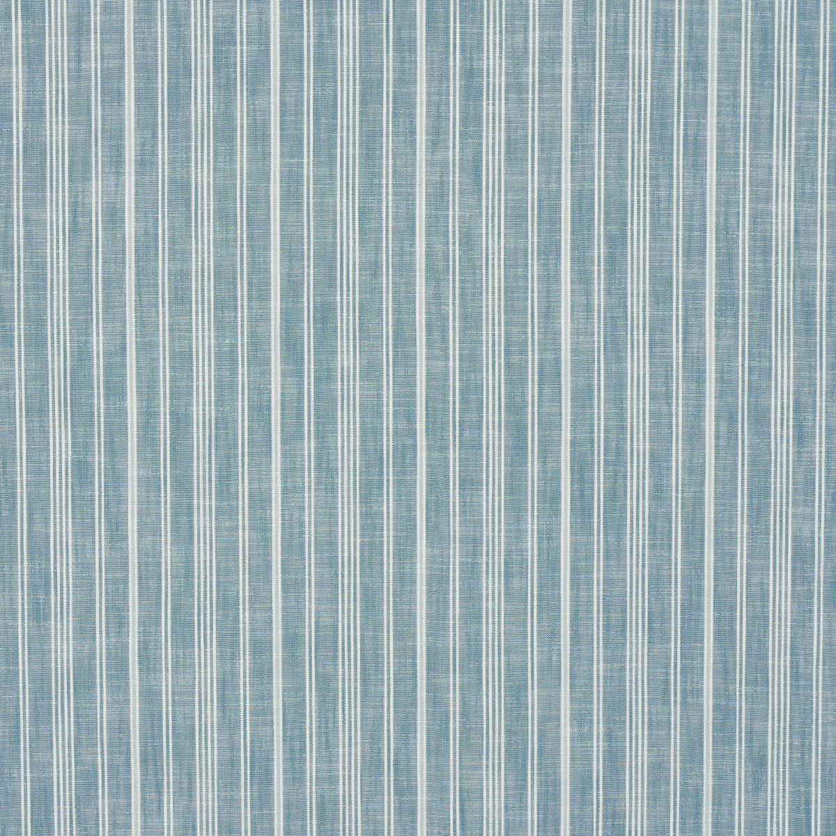 Indigo striped woven fabric with narrow white vertical stripes and a denim-like texture.