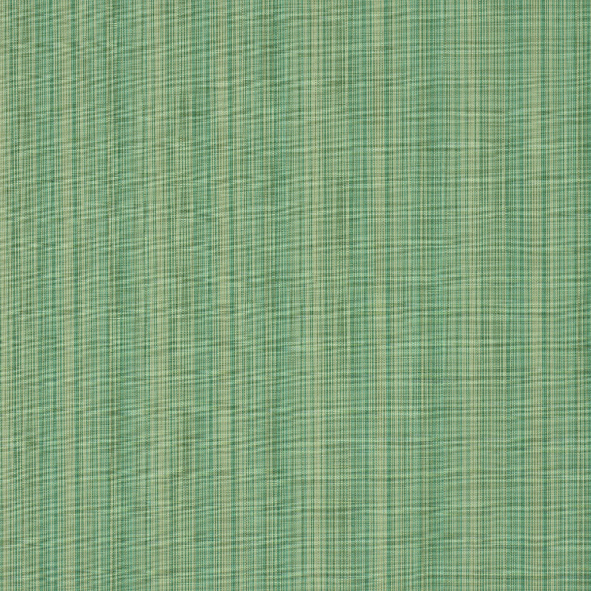 Green striped fabric with thin vertical lines and woven texture in light to dark green tones.