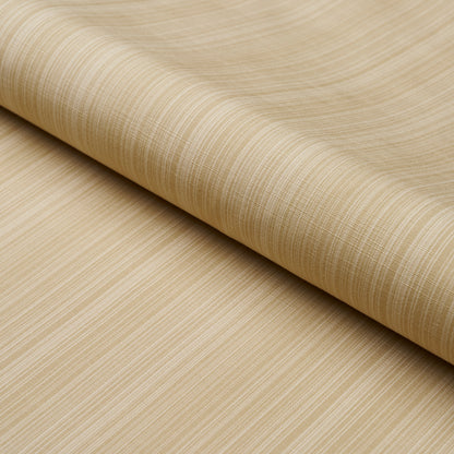 Beige striped woven fabric roll with linen texture, ideal for upholstery or wallpaper.