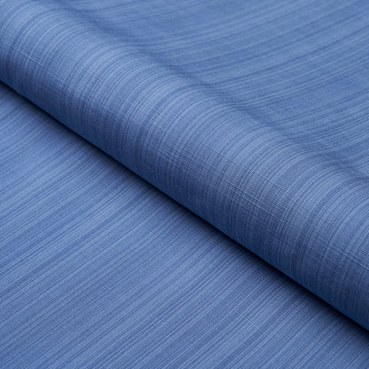 Blue cobalt woven fabric with fine white stripes, rolled edge.