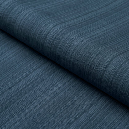 Rolled dark blue striped woven fabric with fine texture.