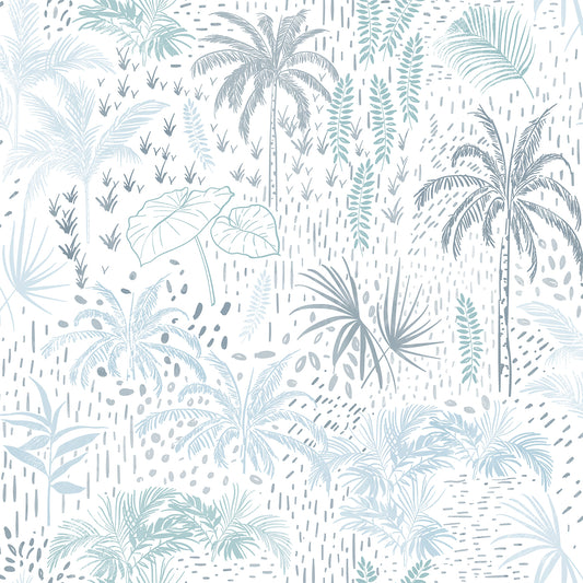 VEER DECOR Etched Tropic Blue Peel and Stick Wallpaper Tropical Transitional Soft, Blue  Wallpaper - 8375-AA1