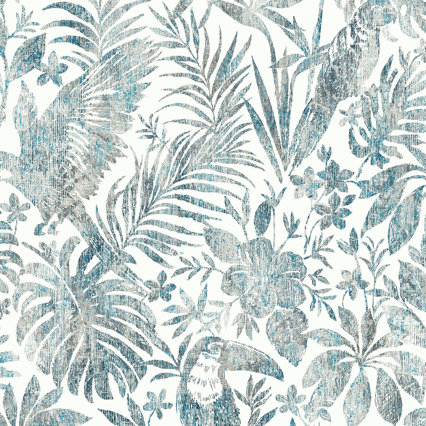 VEER DECOR Birdsong Tropic Blue Peel & Stick Wallpaper Tropical Transitional Blue  Wallpaper - 8375-AB1