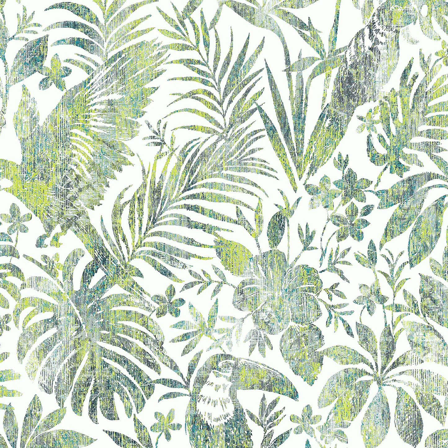 VEER DECOR Birdsong Tropic Green Peel & Stick Wallpaper Tropical Transitional Green  Wallpaper - 8375-AB2