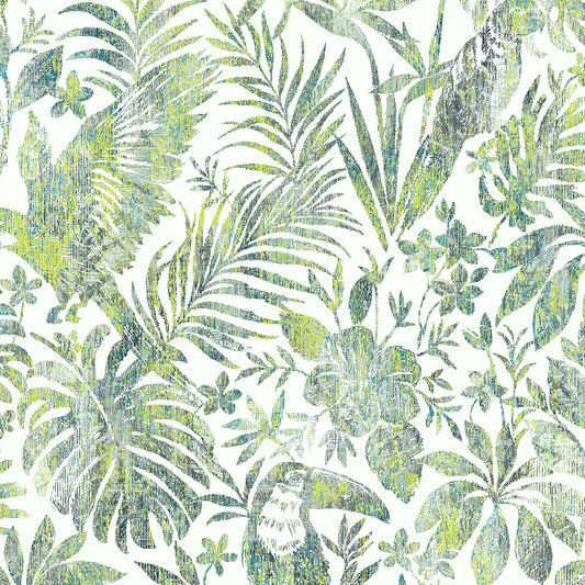 VEER DECOR Birdsong Tropic Green Peel & Stick Wallpaper Tropical Transitional Green  Wallpaper - 8375-AB2