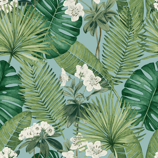 VEER DECOR Island Eden Blue Peel & Stick Wallpaper Tropical Transitional Sky, Blue   Wallpaper - 8375-AD1