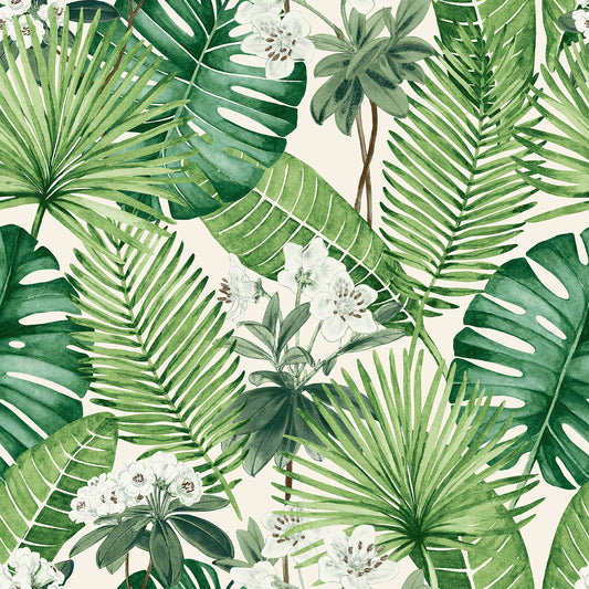 VEER DECOR Island Eden Cream Peel & Stick Wallpaper Tropical Transitional Cream   Wallpaper - 8375-AD4