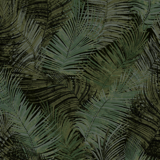 VEER DECOR Palm Haven Olive Peel & Stick Wallpaper Tropical Transitional Olive, Black  Wallpaper - 8375-AE2