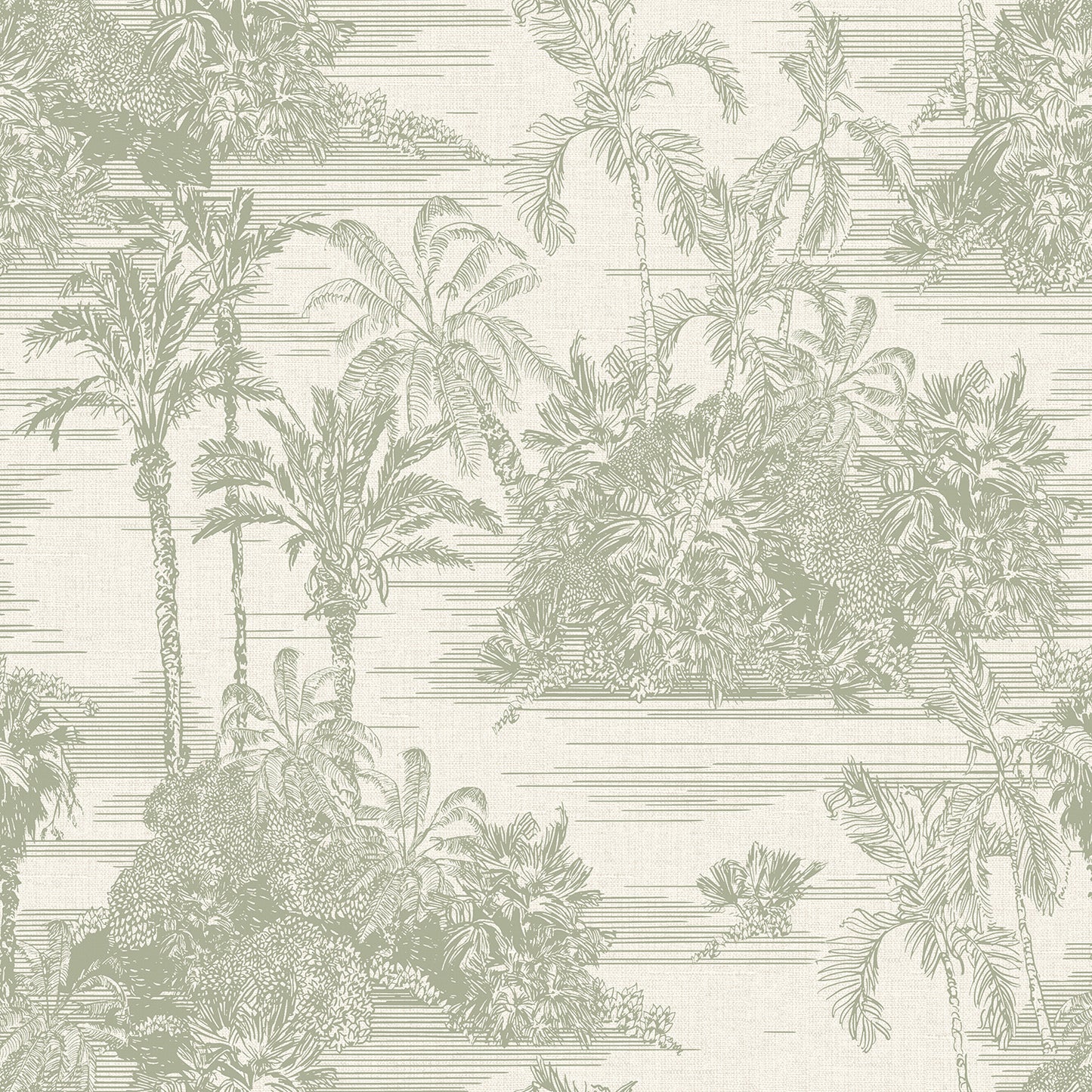 VEER DECOR Tropic Archive Toile Sage Peel & Stick Wallpaper Tropical Transitional Sage  Wallpaper - 8375-AF2