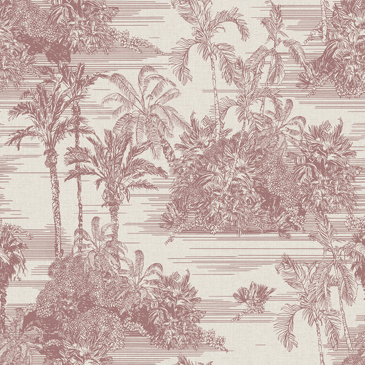 VEER DECOR Tropic Archive Toile Red Peel & Stick Wallpaper Tropical Transitional Brick,Red  Wallpaper - 8375-AF3
