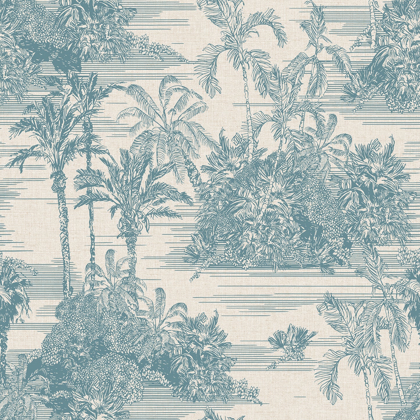 VEER DECOR Tropic Archive Toile Blue Peel & Stick Wallpaper Tropical Transitional Blue  Wallpaper - 8375-AF4