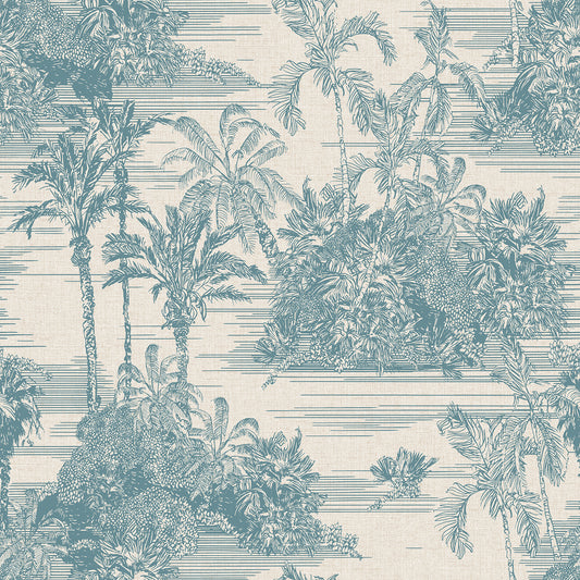 VEER DECOR Tropic Archive Toile Blue Peel & Stick Wallpaper Tropical Transitional Blue  Wallpaper - 8375-AF4