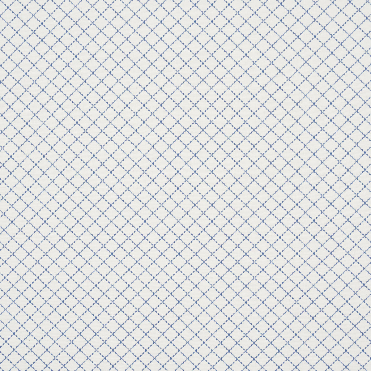 White fabric with a light blue diamond lattice pattern.