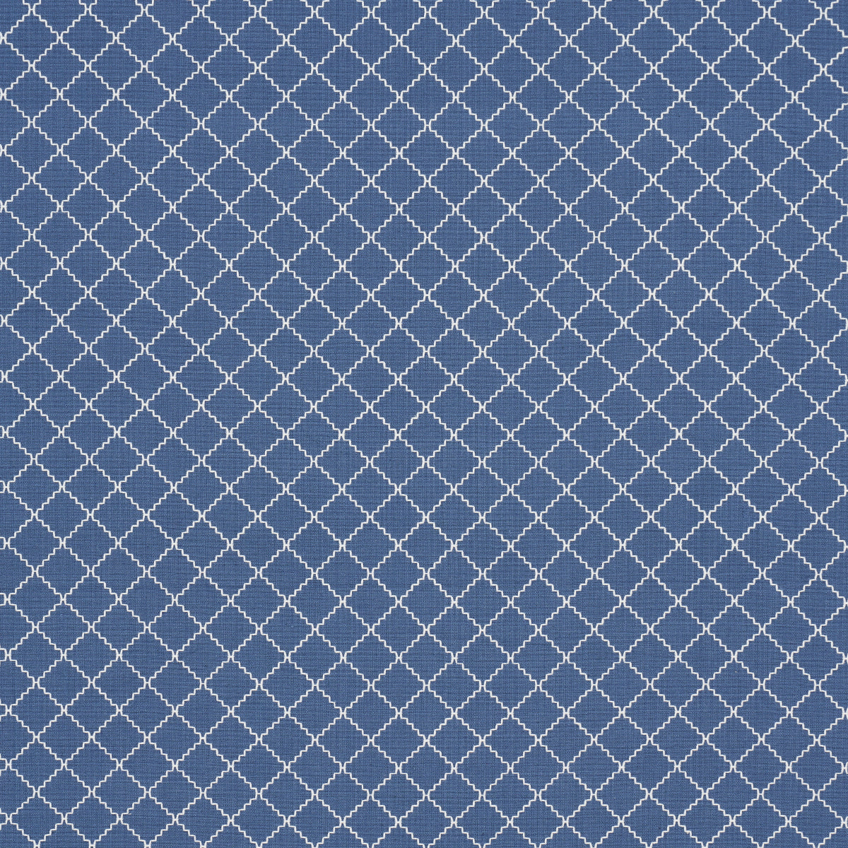 Blue fabric with white diamond lattice pattern, versatile textile for upholstery, curtains, or bedding.