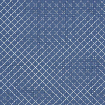 Blue fabric with white diamond lattice pattern, versatile textile for upholstery, curtains, or bedding.