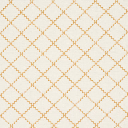 Cream fabric with gold geometric lattice of interlocking diamonds; metallic accent textile.