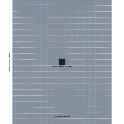 Woven navy windowpane textile with pale lines forming a light grid; geometric wall art.