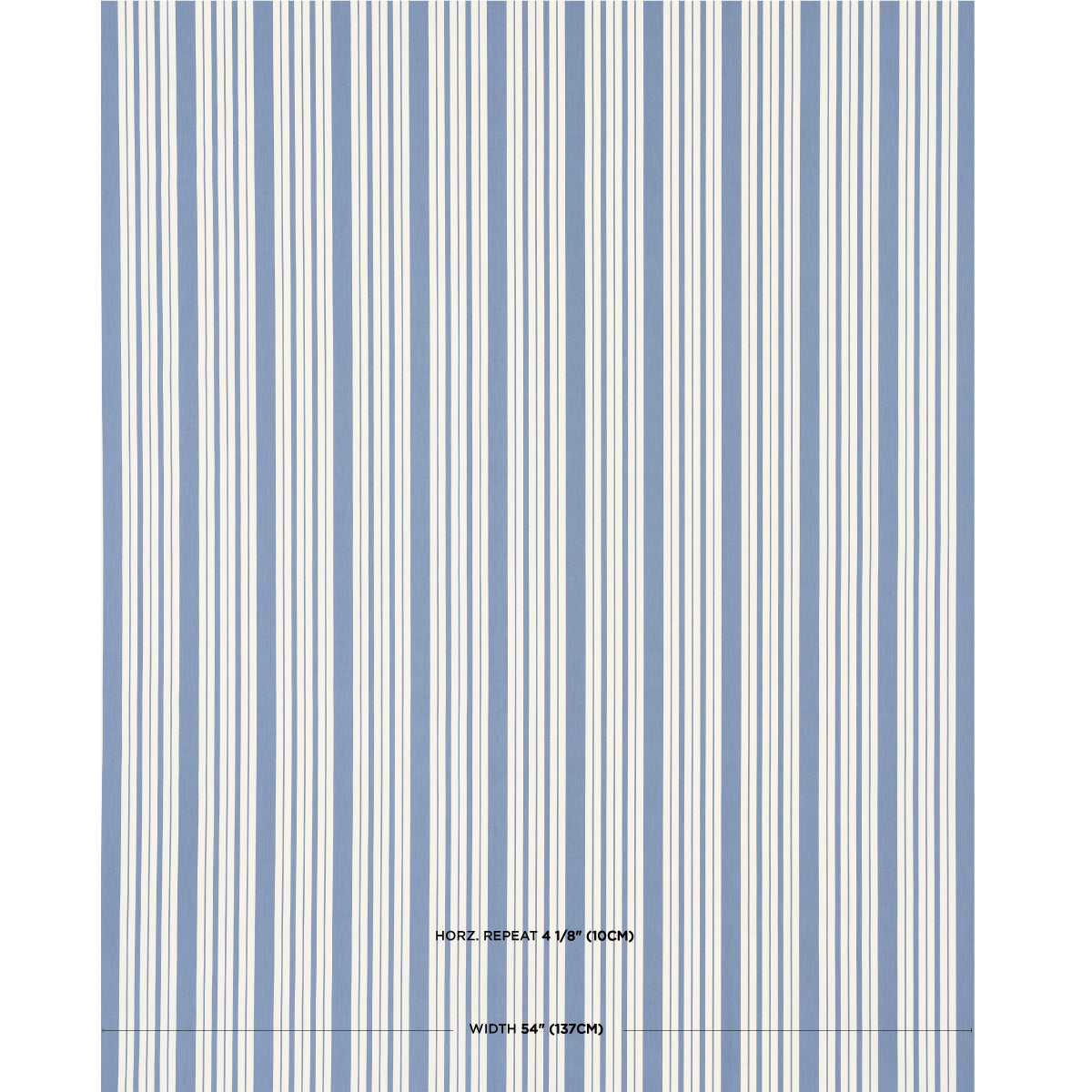 Blue and white vertical stripe wallpaper with varying stripe widths, classic striped roll for walls.