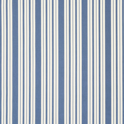 Navy blue and white vertical striped fabric pattern with bold and narrow stripes; nautical style for clothing or upholstery.