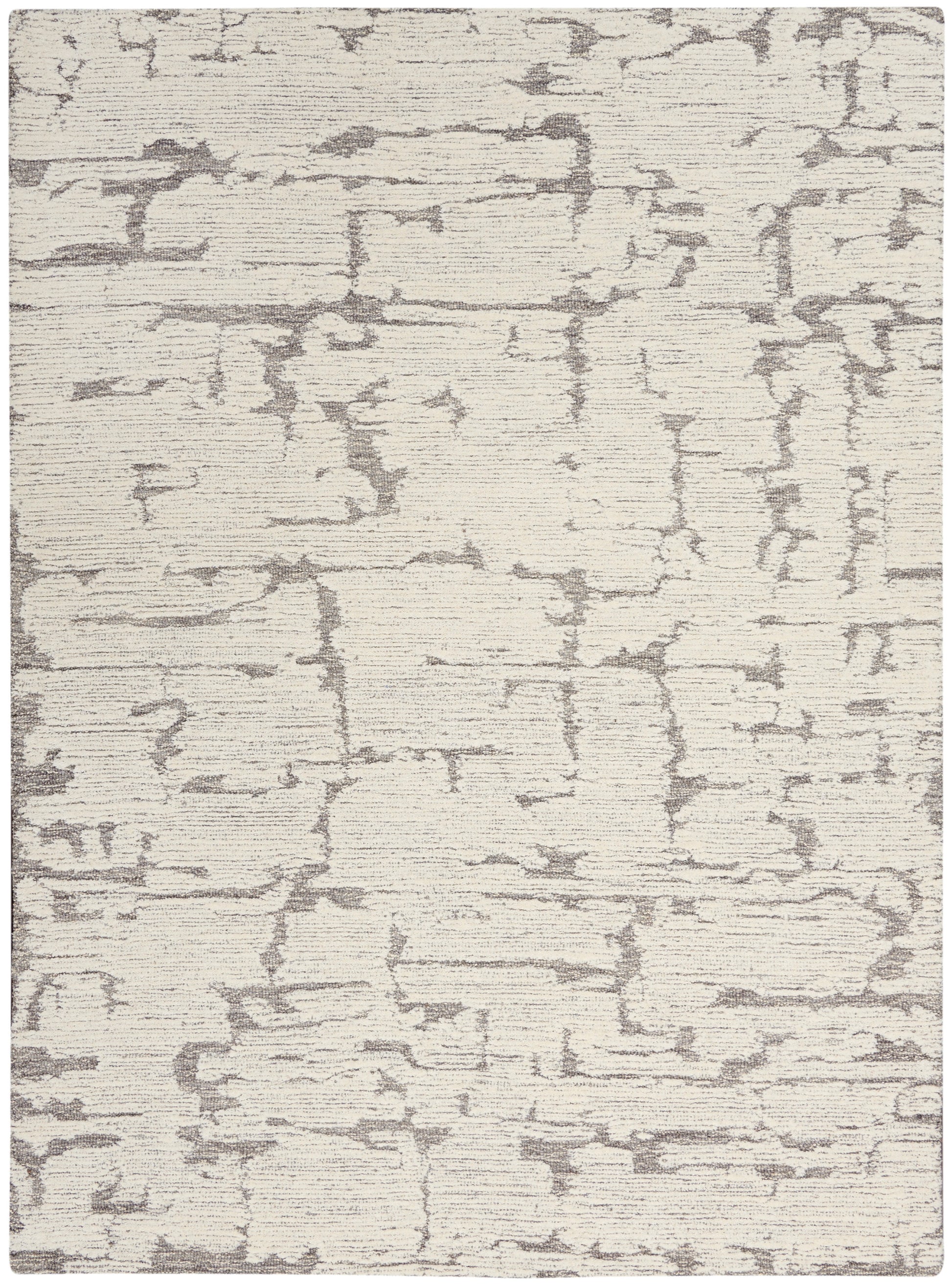 Cream and light gray abstract-pattern area rug; rectangular, modern style for living room or bedroom.