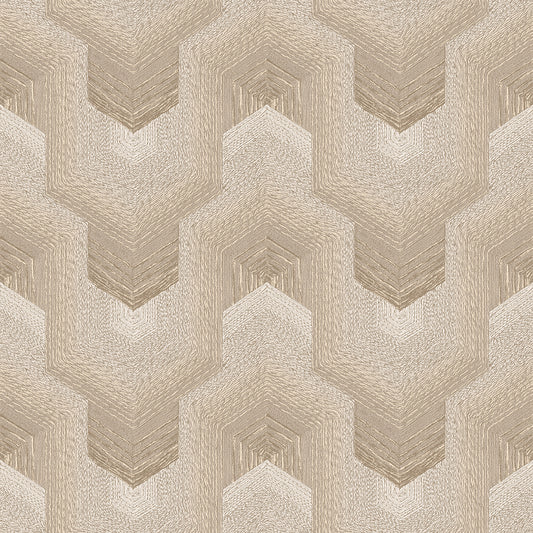 VEER DECOR Embroidered Polygonal Dream Beige Wallpaper Geometrics Contemporary Beige  Wallpaper - 8385-AA2