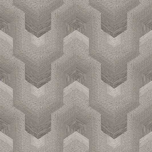 VEER DECOR Embroidered Polygonal Dream Brown Wallpaper Geometrics Contemporary Silver  Wallpaper - 8385-AA3