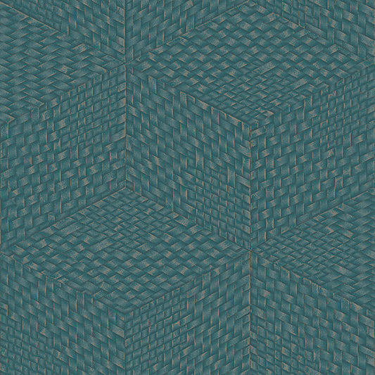 VEER DECOR Wicker Cube Blue Wallpaper Geometrics Contemporary Blue  Wallpaper - 8385-AE8