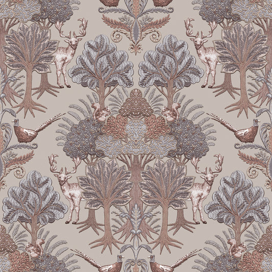 VEER DECOR Woodland Tapestry Taupe Wallpaper Animals Transitional, Traditional, Contemporary Blue  Wallpaper - 8386-AA2