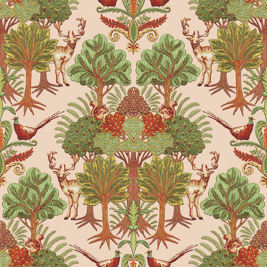 VEER DECOR Woodland Tapestry Green Wallpaper Animals Transitional, Traditional, Contemporary Cream  Wallpaper - 8386-AA3