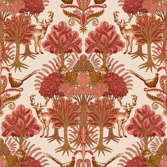 VEER DECOR Woodland Tapestry Red Wallpaper Animals Transitional, Traditional, Contemporary Taupe  Wallpaper - 8386-AA4