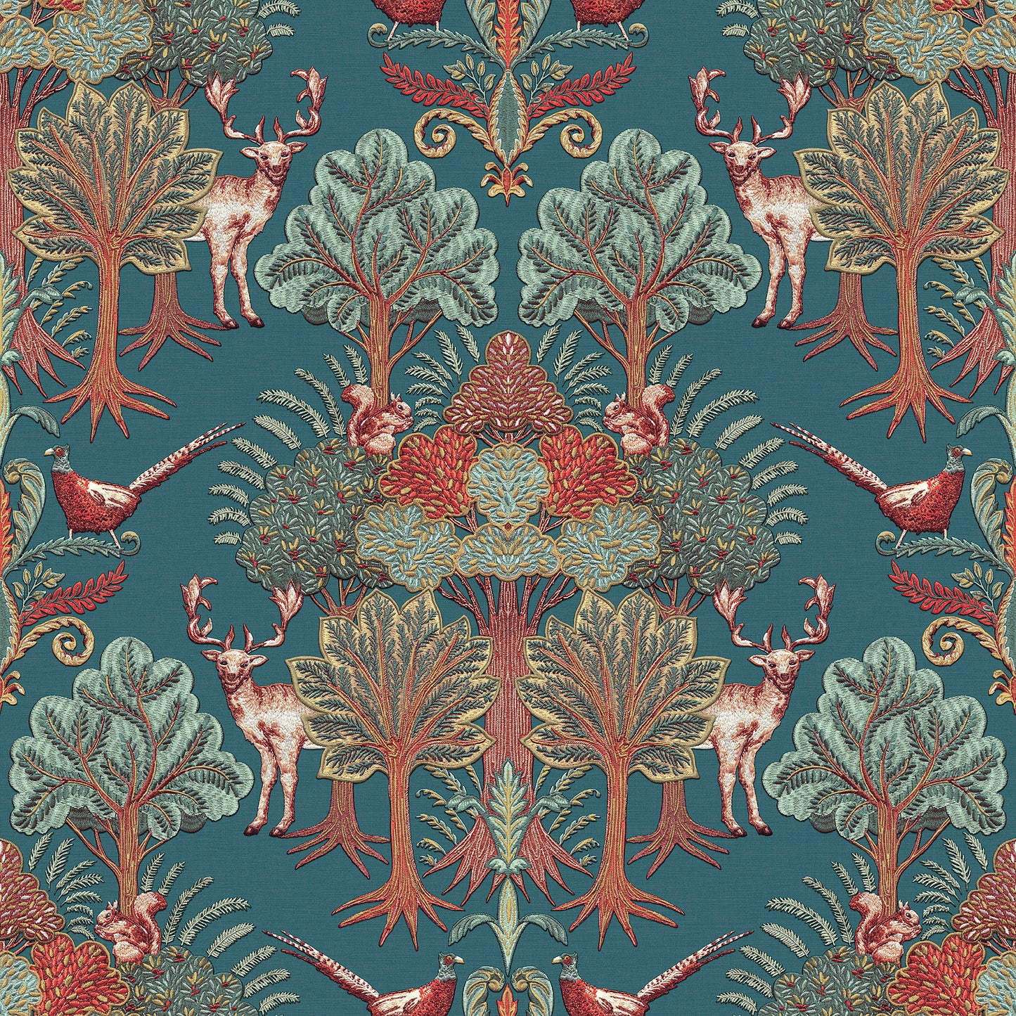 VEER DECOR Woodland Tapestry Blue Wallpaper Animals Transitional, Traditional, Contemporary Beige  Wallpaper - 8386-AA5