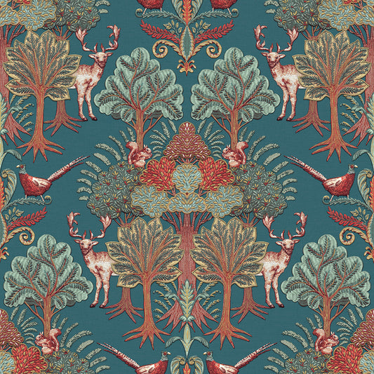 VEER DECOR Woodland Tapestry Blue Wallpaper Animals Transitional, Traditional, Contemporary Beige  Wallpaper - 8386-AA5