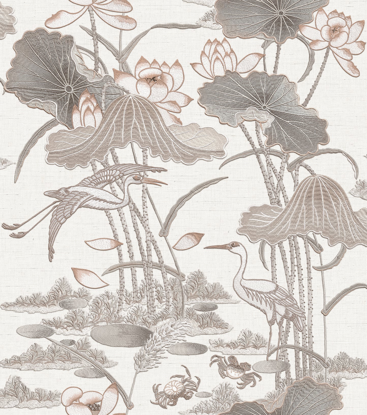 VEER DECOR Lotus Pond Tapestry Gray Wallpaper Chinoiserie Traditional, Transitional Grey  Wallpaper - 8386-AD1