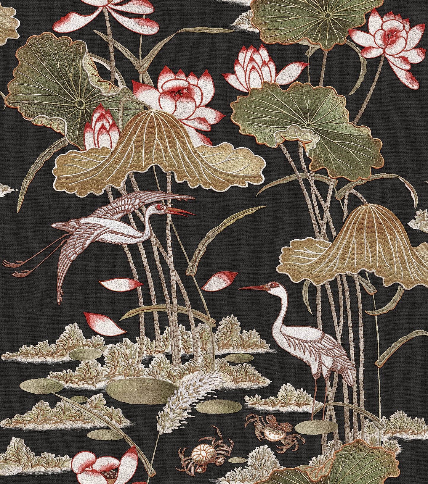 VEER DECOR Lotus Pond Tapestry Black Wallpaper Chinoiserie Traditional, Transitional Black  Wallpaper - 8386-AD6