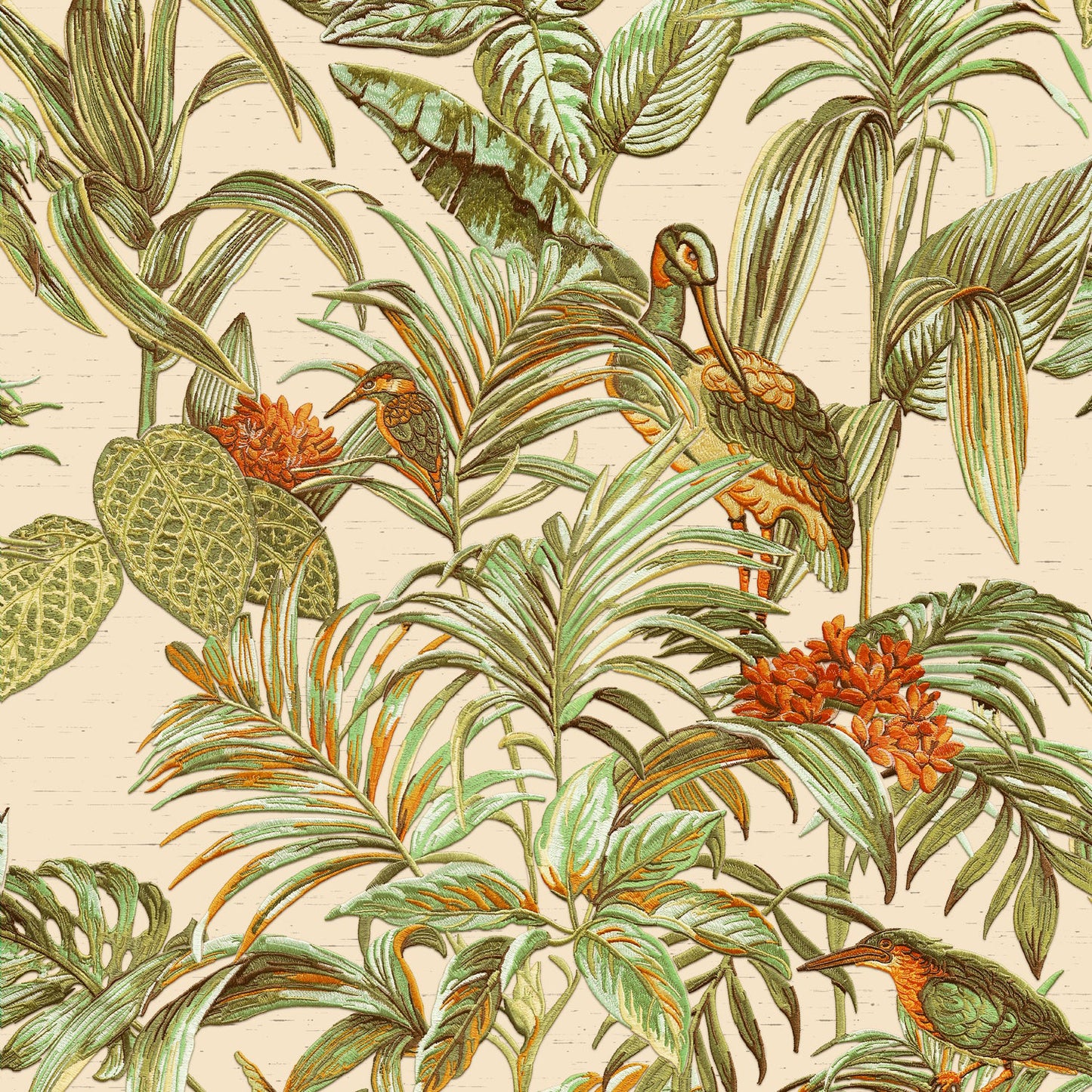 VEER DECOR Bird of Paradise Green & Beige Tropical Traditional Green & Beige  Wallpaper - 8387-AA2