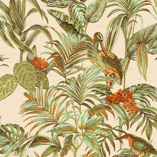 VEER DECOR Bird of Paradise Green & Beige Tropical Traditional Green & Beige  Wallpaper - 8387-AA2