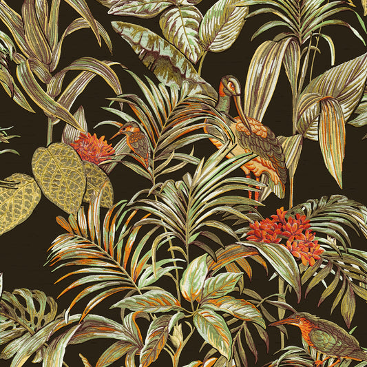 VEER DECOR Bird of Paradise Black Wallpaper Tropical Traditional Black  Wallpaper - 8387-AA3