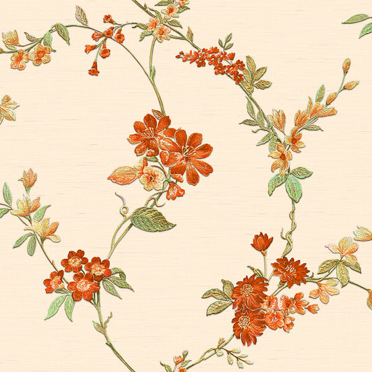 VEER DECOR Flower Trail Tapestry Orange Wallpaper Floral Traditional, Transitional Orange  Wallpaper - 8387-AI1