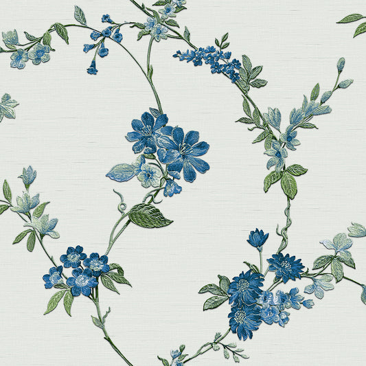 VEER DECOR Flower Trail Tapestry Blue Wallpaper Floral Traditional, Transitional Blue  Wallpaper - 8387-AI2
