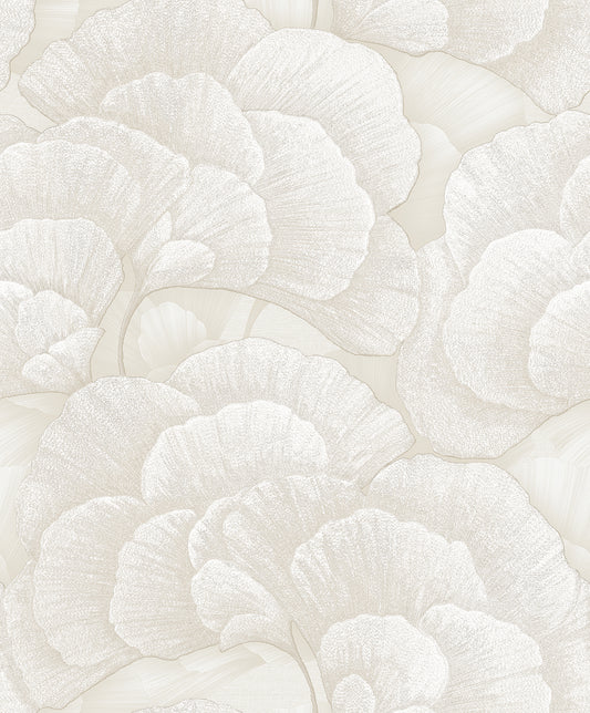 VEER DECOR Embroidered Ginkgo White Wallpaper Nature Traditional, Transitional White  Wallpaper - 8388-AA1