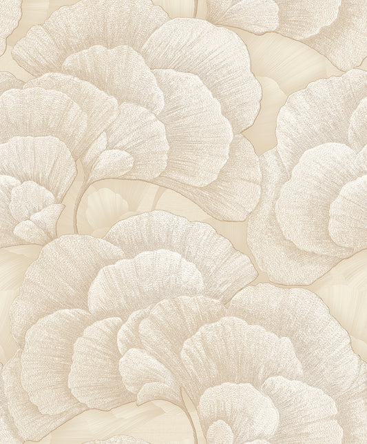 VEER DECOR Embroidered Ginkgo Beige Wallpaper Nature Traditional, Transitional Beige  Wallpaper - 8388-AA2