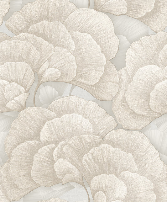 VEER DECOR Embroidered Ginkgo Gray Wallpaper Nature Traditional, Transitional Grey  Wallpaper - 8388-AA3