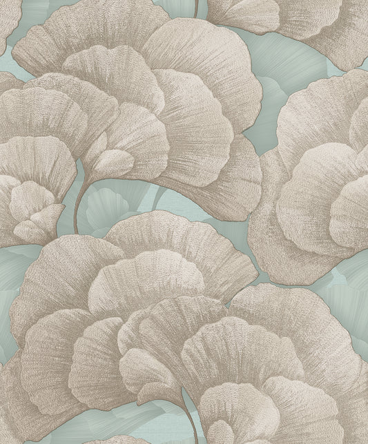 VEER DECOR Embroidered Ginkgo Sage Wallpaper Nature Traditional, Transitional Sage  Wallpaper - 8388-AA5