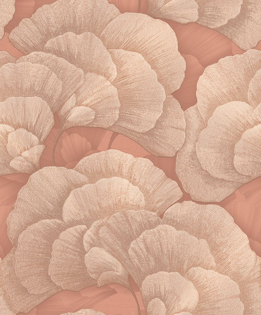 VEER DECOR Embroidered Ginkgo Coral Wallpaper Nature Traditional, Transitional Coral  Wallpaper - 8388-AA6