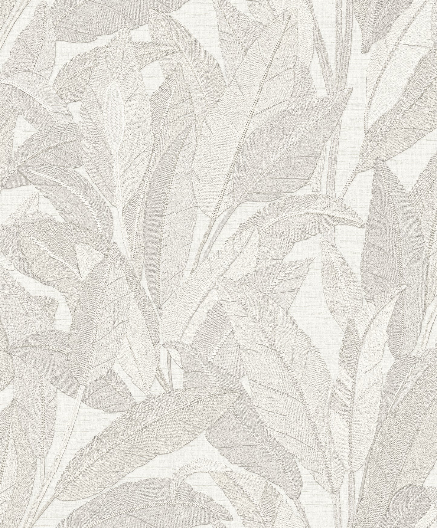 VEER DECOR Embroidered Tropical Foliage White Wallpaper Tropical Traditional, Transitional White  Wallpaper - 8388-AE1