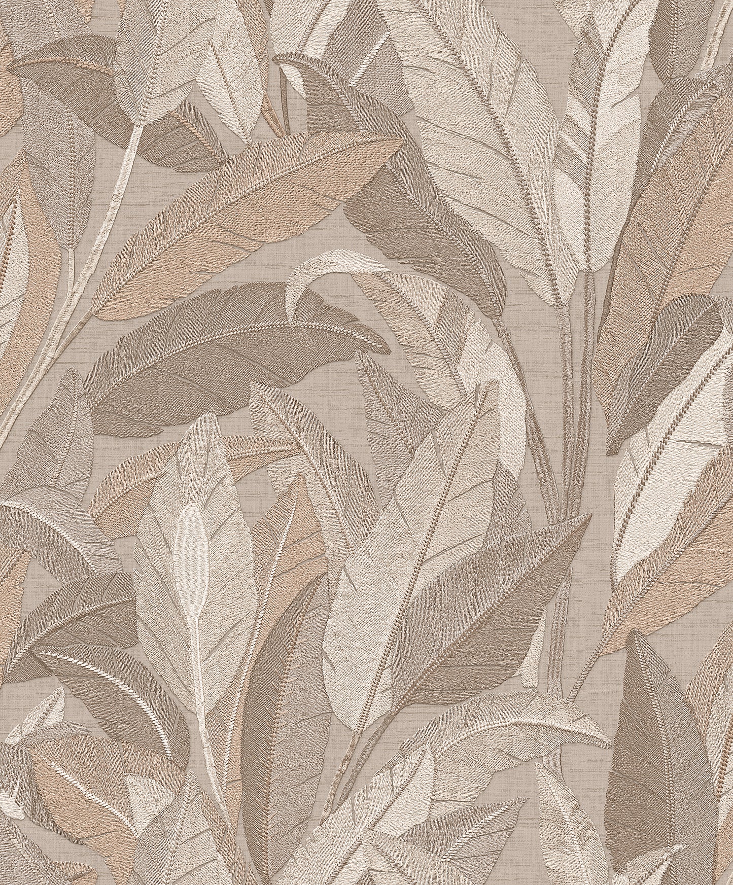 VEER DECOR Embroidered Tropical Foliage Taupe Wallpaper Tropical Traditional, Transitional Taupe  Wallpaper - 8388-AE3
