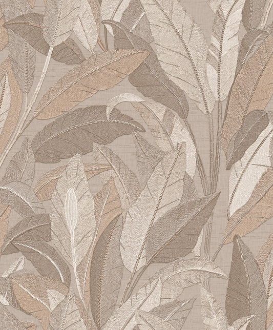 VEER DECOR Embroidered Tropical Foliage Taupe Wallpaper Tropical Traditional, Transitional Taupe  Wallpaper - 8388-AE3