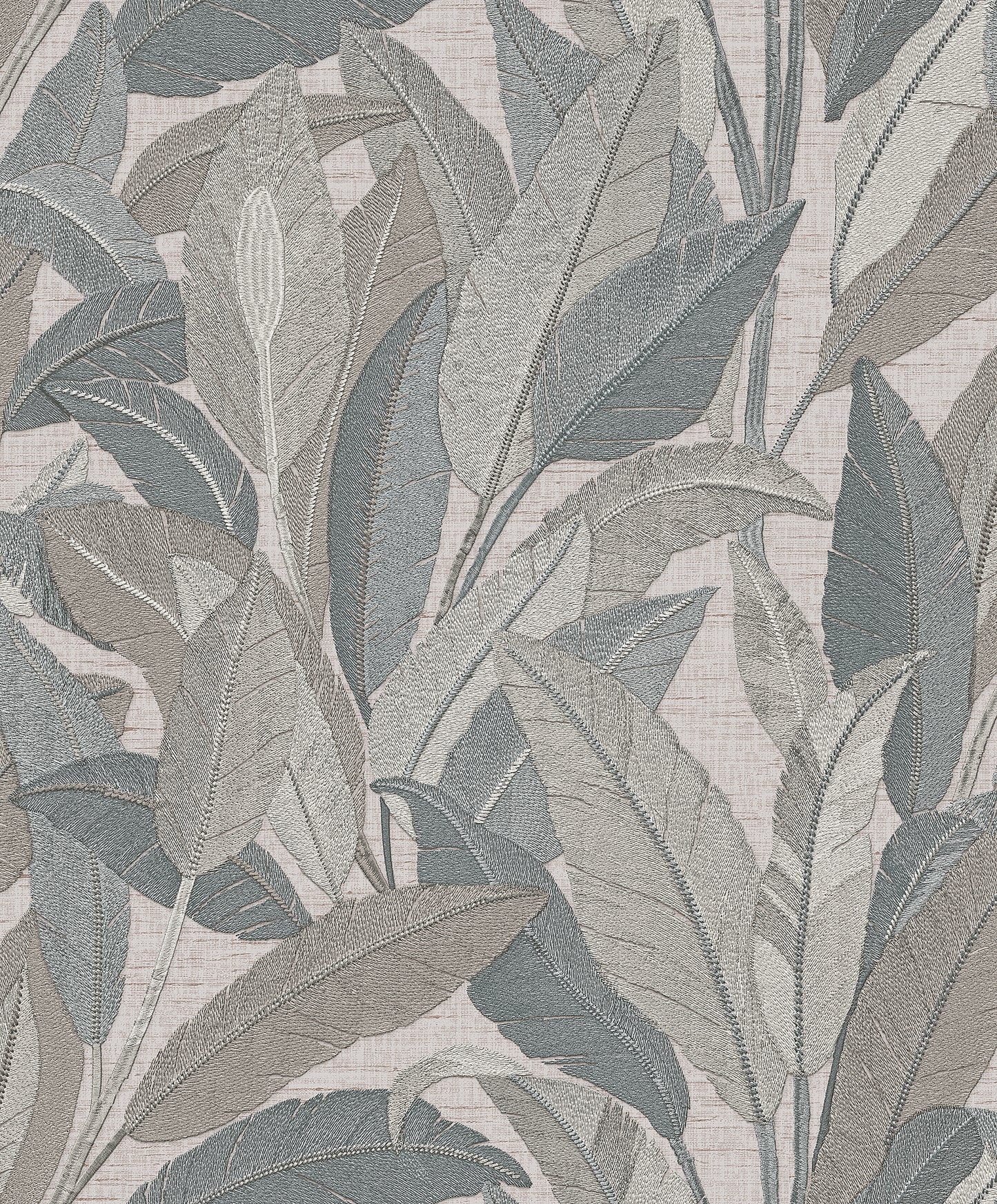 VEER DECOR Embroidered Tropical Foliage Gray Wallpaper Tropical Traditional, Transitional Grey  Wallpaper - 8388-AE4