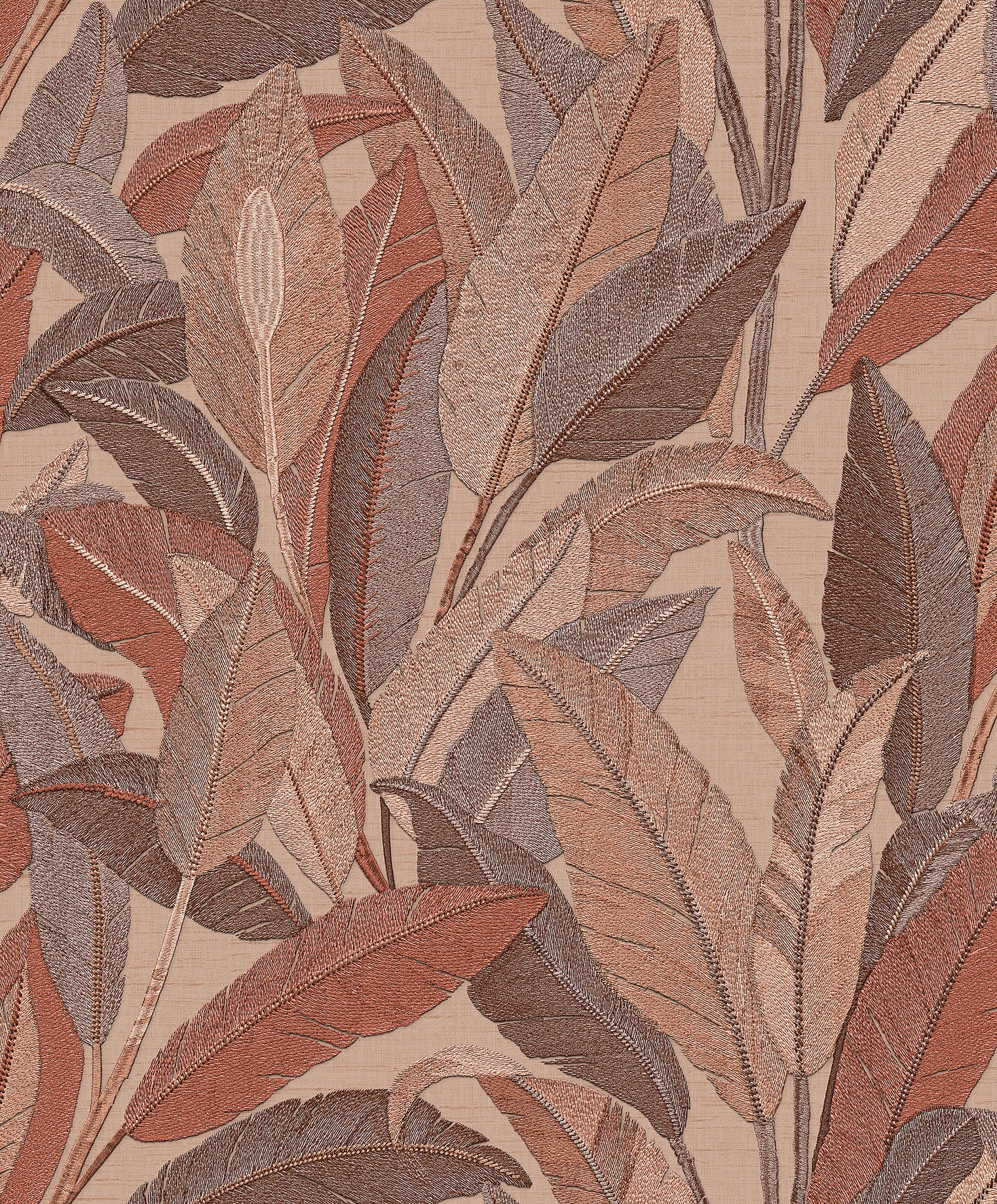 VEER DECOR Embroidered Tropical Foliage Red Wallpaper Tropical Traditional, Transitional Bronze  Wallpaper - 8388-AE5